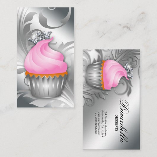 Cupcake Carte de visite Crown Classy Argent Rose 2 (Devant / Derrière)