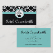 Cupcake Carte de visite Floral Damask Baby Blue (Devant / Derrière)