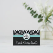 Cupcake Carte de visite Floral Damask Baby Blue (Debout devant)