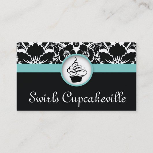 Cupcake Carte de visite Floral Damask Baby Blue (Devant)