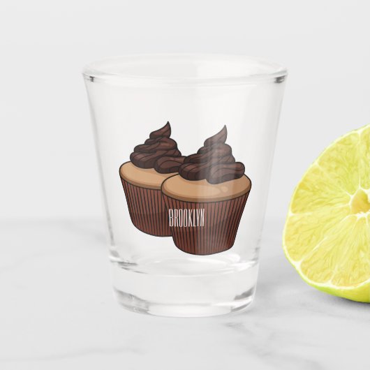 Cupcake cartoon illustratie shot glas (Voorkant)