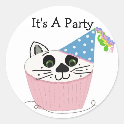Cupcake Cat Birthday Gezegde Ronde Sticker (Voorkant)
