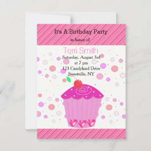 Cupcake Cerise Rose Invitation Anniversaire