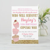 Cupcake Challenge Baking Pink & Gold Birthday Kaart (Staand voorkant)