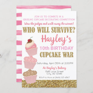 Cupcake Challenge Baking Pink & Gold Birthday Kaart