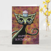 Cupcake Chat Bonne Carte Anniversaire (Fleur jaune)