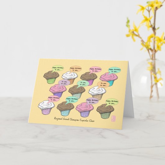 Cupcake Choir op Maize Verjaardag Kaart (Gele Bloem)