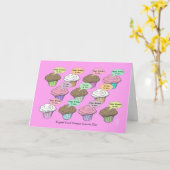 Cupcake Choir op roze verjaardag Kaart (Gele Bloem)