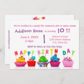 Cupcake coloré - Carte d'anniversaire fille (Devant / Derrière)