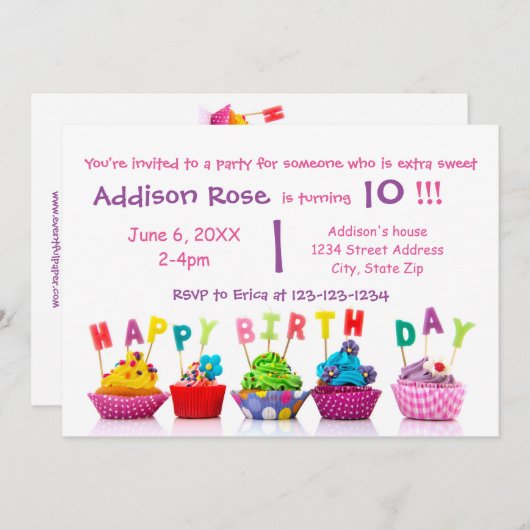 Cupcake coloré - Carte d'anniversaire fille (Devant / Derrière)