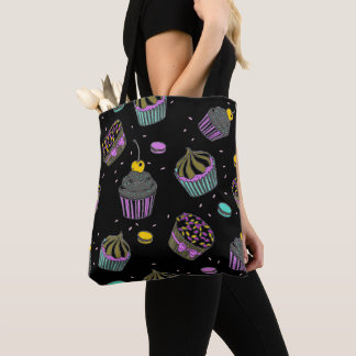 Cupcake Confetti zwarte roze blauwe gele Canvas ta Tote Bag