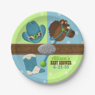 Cupcake Cowboy Baby Boy Shower 7-inch Bord papier