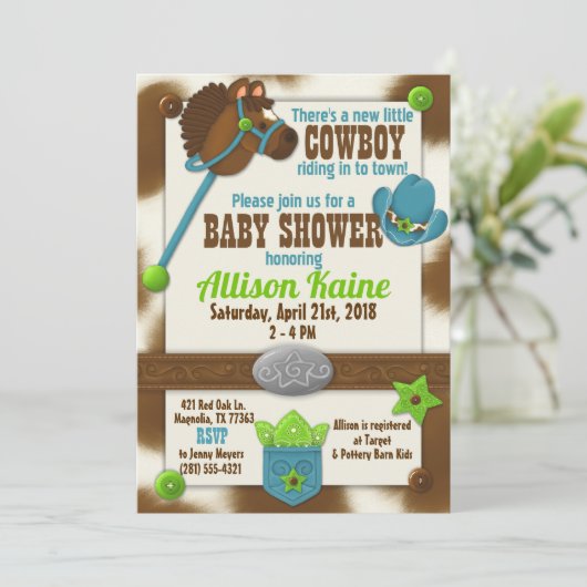 Cupcake Cowboy Baby Boy Shower Invitation (Debout devant)
