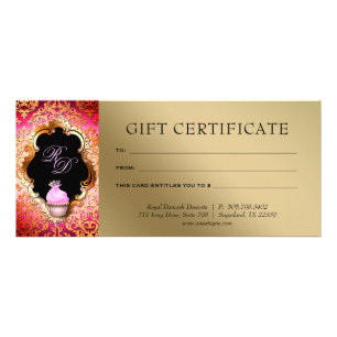 Cupcake Damask Gift Certificate Pink Gold Reclamekaart