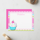 Cupcake Dank je wel, Cupcake Stationery Notitiekaartje (Voorkant / Achterkant in situ)