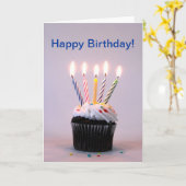 Cupcake d'anniversaire avec bougies Carte de voeux (Fleur jaune)