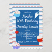 Cupcake Décoration Anniversaire Invitation Rouge B (Devant / Derrière)