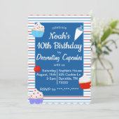 Cupcake decoreren verjaardag uitnodiging rood blau (Staand voorkant)