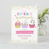 Cupcake Decorting Party Invitation Kaart (Staand voorkant)