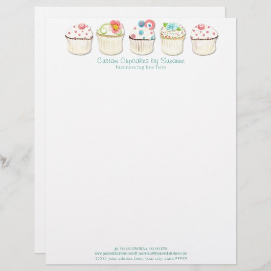 Cupcake Dessert Baking Bakery Business Identity Custom Briefhoofd (Voorkant / Achterkant)