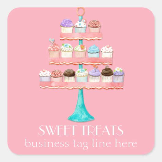 Cupcake Dessert Baking Bakery Business Package Vierkante Sticker (Voorkant)
