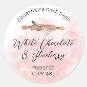 Cupcake Desserts Blush Roze Waterverf Gebak Chef Ronde Sticker (Voorkant)