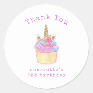 Cupcake eenhoorn meisje verjaardag dank u ronde sticker