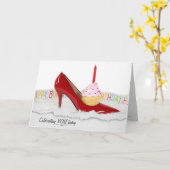 Cupcake En Chaussure Rouge Carte Anniversaire (Fleur jaune)