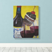 Cupcake en Cupcake Wijn Canvas Afdruk (Insitu (Houten vloer))