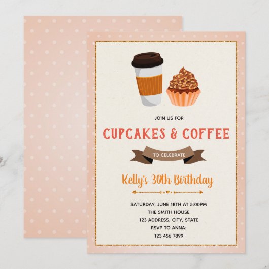 Cupcake en koffie thema feestuitnodiging kaart (Voorkant / Achterkant)