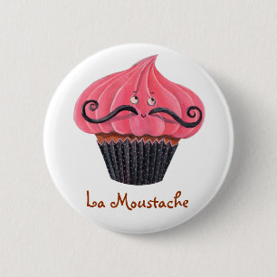 Cupcake en La Mustache Ronde Button 5,7 Cm
