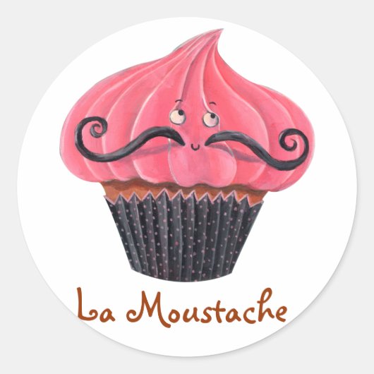 Cupcake en La Mustache Ronde Sticker (Voorkant)