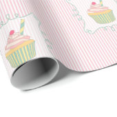 Cupcake en roze strepen Leuk Eetbaar Cadeaupapier (Rol Hoek)