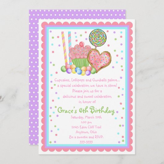 Cupcake en Snoep Birthday-uitnodigingen Kaart (Voorkant / Achterkant)