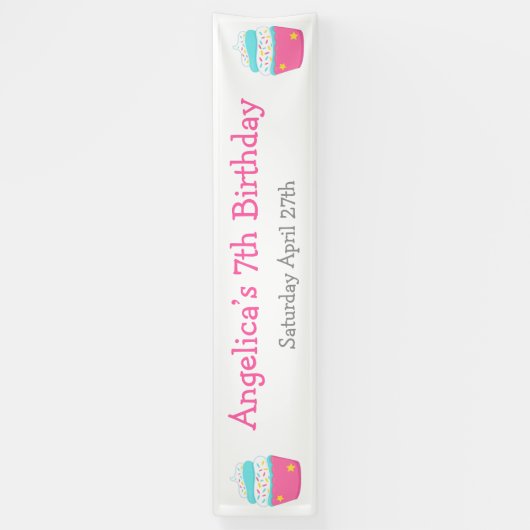 Cupcake en Sprinkles Birthday Party Spandoek (Verticaal)