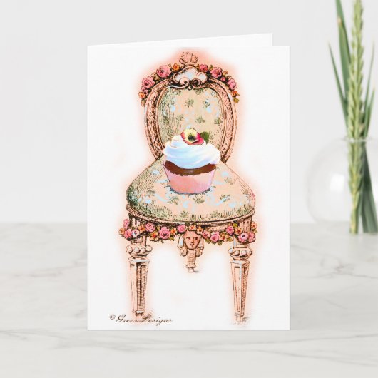 Cupcake et chaise Cartes de style Vintage (Devant)