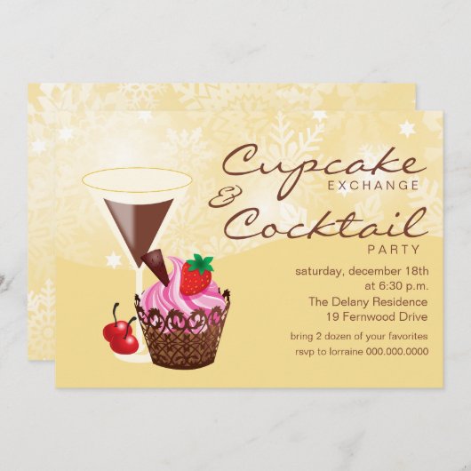 Cupcake Exchange & Cocktail Party Invitation crème (Devant / Derrière)