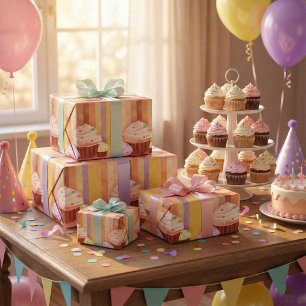 Cupcake Fantasy Kleurrijke snoepjes Cadeaupapier