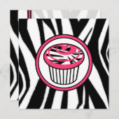 Cupcake Fashion Invitation - Zebra Print / Pink (Devant / Derrière)