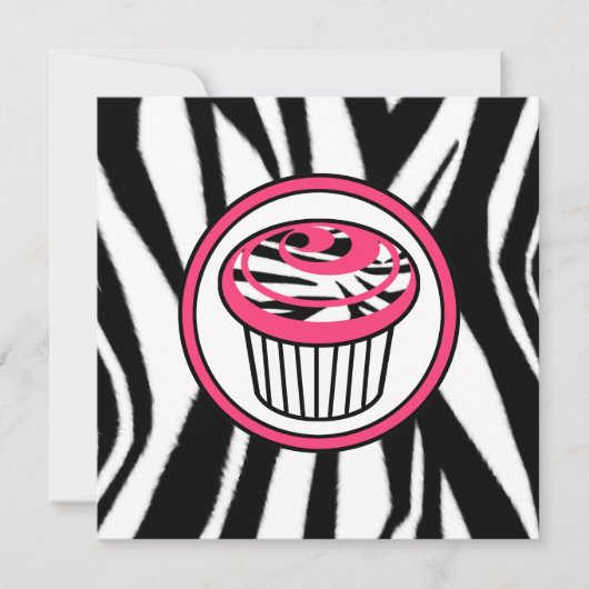 Cupcake Fashion Invitation - Zebra Print / Pink (Devant)
