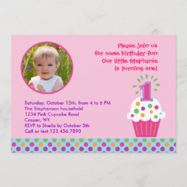 Cupcake First Birthday Party Photo Invitation Kaart