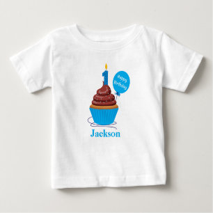 Cupcake First Birthday Tshirt blue, gepersonalisee
