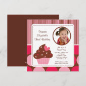 Cupcake Foto van Birthday Uitnodiging Roze Polka D (Voorkant / Achterkant)
