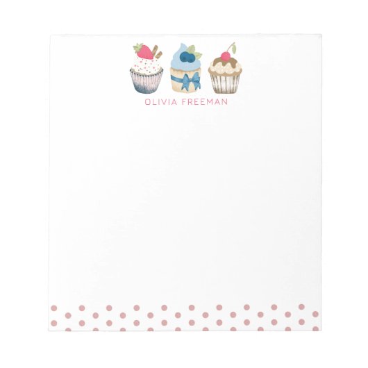 Cupcake gepersonaliseerd Notitieblok – Pink Polka  (Voorkant)