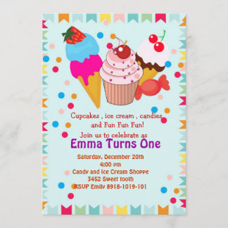 Cupcake glecream bonbons anniversaire invitation