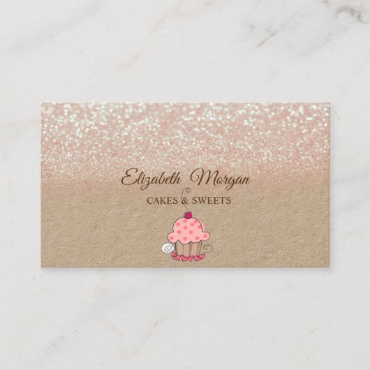 Cupcake, Glitter Ombre Landelijke Kraft Visitekaartje (Voorkant)