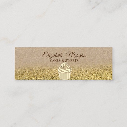 Cupcake, Gold Glitter Ombre Rustic Kraft Mini Visitekaartje (Voorkant)