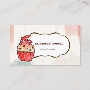 Cupcake Hearts Bakery ,Watercolorpenseelstreek Visitekaartje