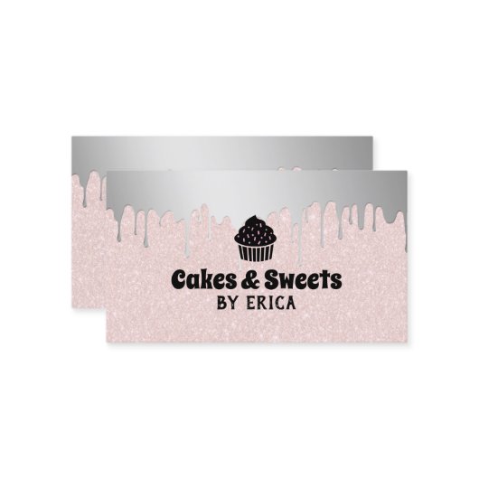 Cupcake Home Bakery Silver Drift Blush Pink Visitekaartje (Voorkant / Achterkant in situ)