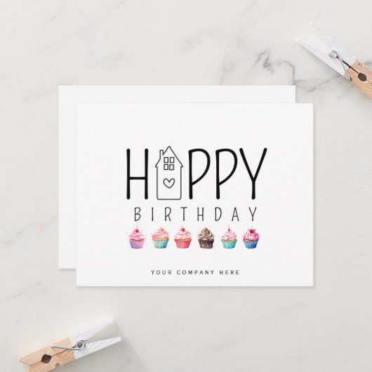 Cupcake House Real Estate Gelukkige Verjaardag Kaart (Voorkant / Achterkant in situ)